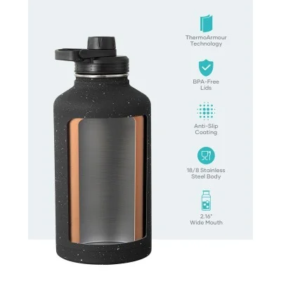 Buzio Trio Series Water Bottle with 3 Lids and Sleev 1.9L - Starry Black